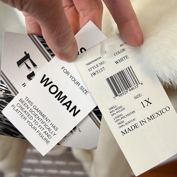 JP Woman’s Wool Coat With Faux Trim Ivory Size 1X New - Picture 6 of 9